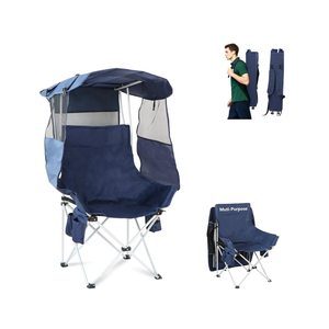 Folding Camping Chairs Canopy Outdoor: Sports Portable Beach Chair with Canopy-Lawn Beach Chairs with Umbrella for Adults-Camping Chair with Shade for Fishing Camp Heavy Duty, Regular, Navy Blue