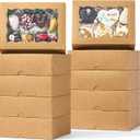 25PCS 8x6x2.5 Inch Brown Bakery Boxes with Window, Pastry Box for Chocolate Strawberries, Macarons, Truffles, Perfect for Thanksgiving Day, Mother's Day, Christmas Party Favors & Holiday