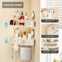 Voldra Corner Shower Caddy Suction Cup, Aluminum Corner Shower Shelves for Wall No Drilling, Large Suction Cup Shower Organizer with Towel Bar & Hooks Removable Bathroom Storage(2 Pack-Cream White)