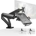 monTEK Laptop Arm Mount for Desk for Max 32” Screen and 18” Notebook, Dual Monitor Stand with Adjustable Laptop Holder, Holds up to 19.8 lbs, Full Motion Arm with Clamp/Grommet Base, 75/100 VESA Mount