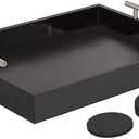 Serving Tray 16.5X 13Deluxe Wooden Ottoman Tray for Coffee Table with Polished Silver Metal Handles and 4 Coasters, Living Room Bathroom Coffee Bar Organizer Modern Decorative Black