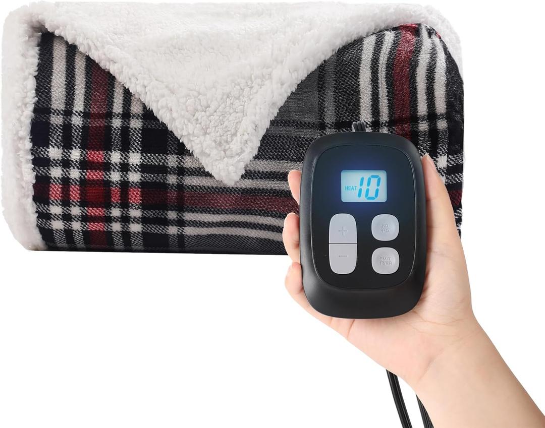 Heated Blanket Electric Blanket Full Size 72''x84'', Soft Flannel Heating Blanket with 12 Hour Auto Off - 10 Heat Settings - Machine Washable - Gray & Red (04 - Grey&red)