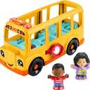 Fisher-Price Little People Toddler Toy School Bus Musical Push-Along Vehicle with 2 Figures for Pretend Play Ages 1+ Years