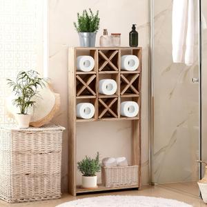 Tic Tac Toe Wooden Shelf for Toilet, Rustic 9-Cube Storage Rack, Space-Saving Bathroom Organizer for Towels & Toilet Paper, Wall-Mounted Decorative Shelf for Small Bathrooms