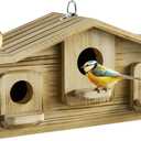 Auslar Bird House, Bird Houses for Outside for 3 Bird Families, Wooden Birdhouse for Outdoors, 3 Hole Hanging Bluebird House for Cardinals Finch Wren Swallow for Garden Viewing