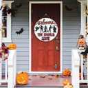 Halloween Horror Welcome Sign for Front Door, Welcome You Should Leave Sign, Horror Movie Characters Door Hanger, Halloween Door Sign Scary Halloween Decorations Wreath for Farmhouse Porch Wall Decor (B)
