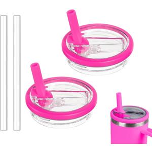 2 Pack 30 oz Tumbler Flip Straw Lid Replacement Compatible for Stanley Quencher, Leak Proof Lid Replacement for 30 OZ Stanley H2.0 FlowState Tumbler,Spill Proof Splash Reusable (Rose Red)
