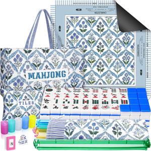 179 Pcs Complete American Mahjong Tiles Set with Bags, Blue Flower