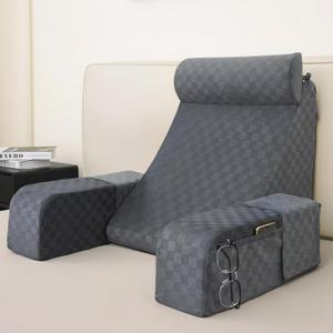 Vekkia Reading Pillow for Adults  Ergonomic 45 Wedge Back Support Chair for Sitting in Bed, XL Side Pockets, Perfect for Working, Gaming, Watching TV, Relaxing, or Recovery, Great Gift Idea, 19 (Grace Grey)