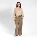 Womens Crewneck Sweatshirts Cropped Long Sleeve Tops Oversize Loose Fit Tee Side Slit Pullover Tshirt (Beige, XL)