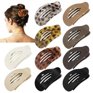 10 PCS Flat Hair Clips for Women - Large Matte & Tortoise Hair Claw Clips, 4.2 Inch Strong Hold Non-Slip Jaw Clips for Thick/Thin Hair, Neutral Leopard Hair Accessories for Daily Styling(Leopard)