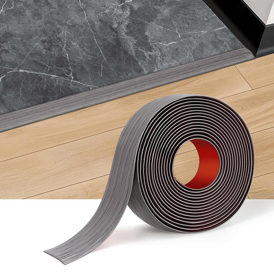 Floor Transition Strip Vinyl Self Adhesive Threshold Strip Carpet Edge Wood to Tile Laminate Flooring Gaps and Doorway Floor Cover Flat Divider Peel and Stick Trim (Gray Wood, 5cm, 20FT)