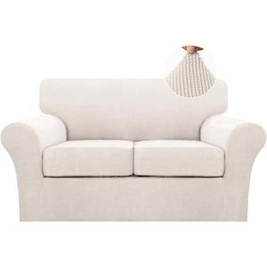 Turquoize 3 Piece Sofa Covers for 2 Cushion Couch Loveseat Slipcover Soft Couch Cover for Dogs-Washable Sofa Furniture Cover with 2 Individual Cushion Covers, Thick Jacquard Fabric (Loveseat, Ivory)