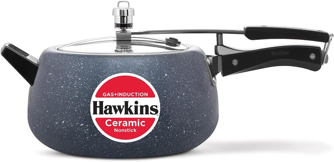 Hawkins 5 Litre Ceramic Nonstick Pressure Cooker, Induction Inner Lid Cooker, Granite Contura shaped Cooker, Best Cooker, Blue (ICC50)