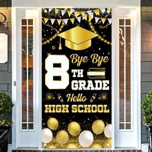 8TH Grade Graduation Decorations 2025, Bye Bye 8TH Grade Hello High School Door Banner, 8TH Grade Promotion Decor Supplies for Middle School Graduation Gifts