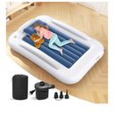 Inflatable Toddler Travel Bed - 60 Inches Portable Toddler Bed for Travel with Safety Sides - Cozy Kids Air Mattress Set with Built-in Electric Pump & Carry Case- Easy to Inflate - Sea Blue
