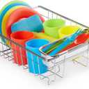 Melissa & Doug Wash and Dry Dish Set - 24 Pieces Kids Play Dishes, Play Kitchen Accessories, Toy Dishes for Kids Kitchen Ages 3+