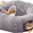Cat Tunnel Bed for Indoor Cats,Cat Donut Tunnel Toy with Washable Circle Cushion,Blackout Tent, Multifunctional Playground Toys Hideplace for Kitty, Puppy, Rabbit,Ferret (33.5"L x 33.5"W x 10"H, Grey)
