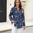 Womens Tops Long Sleeve Button Down Shirt with Floral Print, Hawaiian Blouse for Office, Beach, Vacation (XXL)
