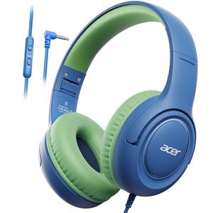 acer Kids Headphones - Over-Ear 85/94dB Volume Limiter, 3.5mm Jack Foldable Stereo Sound Headset for Toddlers Girls Boys Travel Learning Entertainment Tablet Kindle iPad PC Blue Green, HK03
