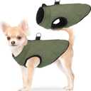 SCENEREAL Winter Dog Vest Coat with Harness Built In, Warm Puppy Jacket for Small Medium Dogs, Cold Weather Coat with Zipper, Fleece Puffer Vest Windproof Snow Clothes (S (Chest 14"), #1 Olive-Matte)