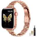 MioHHR Metal Band Compatible with Apple Watch Bands 49mm Ultra3/2/1,46mm Series 11 10,45mm Series 9 8 7,44mm Series 6 5 4 SE,42mm Series 3/2/1,Stainless Steel iWatch Bands for Women,Rose Gold