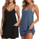 Cutecrop 2 Pack Women's Summer Sleeveless Mini Dresses Spaghetti Straps Athletic Tennis Romper Dresses Workout Short Outfits (XL)