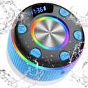 Bluetooth Shower Speaker, Portable Bluetooth 5.3 Speakers Wireless with Time Display, IP7 Waterproof Mini Speaker with RGB Lights, Suction Cup, Stereo Bass, for Bathroom Party Travel Outdoor, Blue