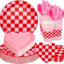 FYSUIMU 175 Pcs Valentine's Day Party Supplies Kit Tableware Set Red Pink Heart Shaped Plaid Disposable Dinnerware Paper Napkin Plate Cup Spoon Fork Knife for 25 Guest Wedding Party Favor
