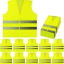 PeerBasics Safety Vests 10 Pack - Yellow Reflective High Visibility, Hi Vis Silver Strip, Men Women, Work, Cycling, Runner, Surveyor, Volunteer, Crossing Guard, Road, Construction, Neon (Mesh, 10)
