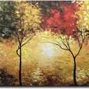 Tiancheng Art,24 X 48 Inch Modern Impressionism Tree Art Frame Oil Painting Propylene Canvas Hand-Painted Forest Wall Art Living Room Interior Decorative Painting Ready to Hang