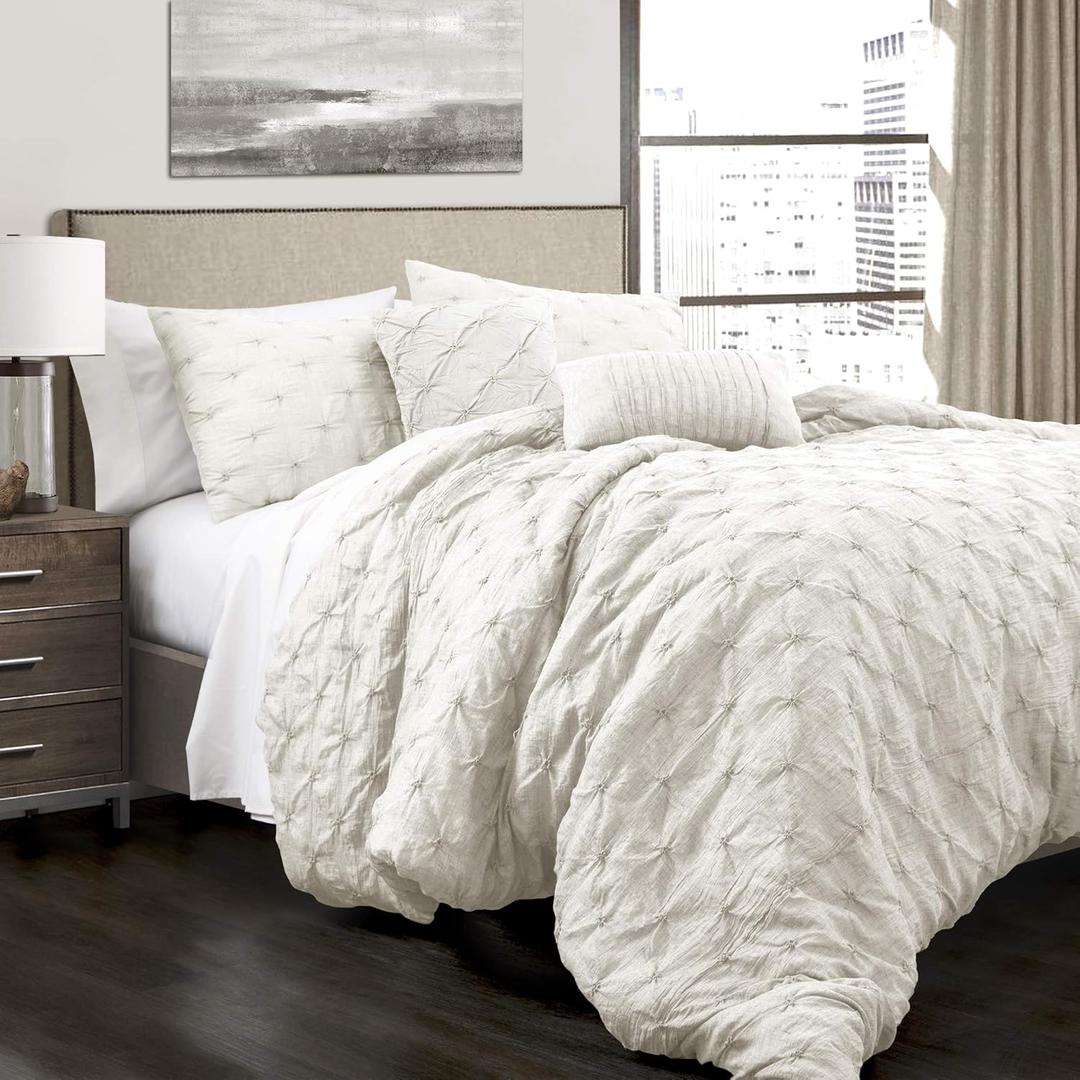 Lush Decor Ravello Pintuck Comforter Set - Luxe 5 Piece Textured Bedding Set - Traditional Glam & Farmhouse Inspired Bedroom Decor - Full/ Queen, White,  Unknown size and design