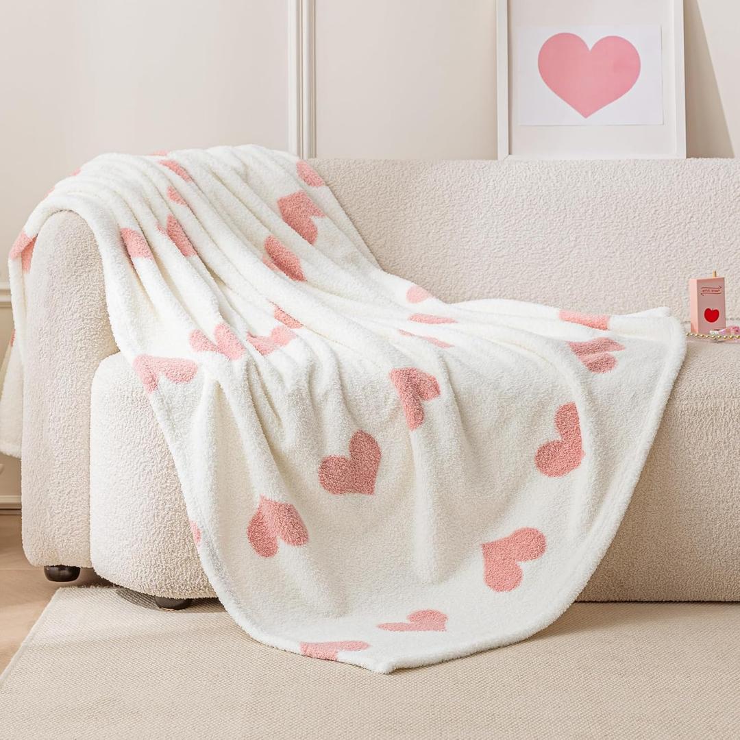 Amazon Basics Fleece Throw Blanket, Reversible Decorative Hearted Pattern for the Bed, Couch and Sofa, 50" W  60" L, Pink Heart