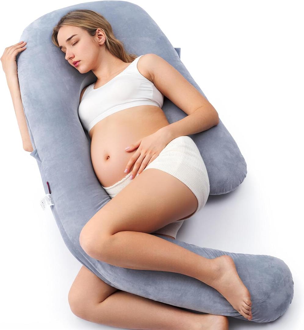 Momcozy Pregnancy Pillow for Sleeping, Dreamlign U Pro Maternity Pillow with Adjustable Leg Pillow, Removable Cover - Support for Back, Hip, Belly, Legs for Pregnant Women, 50-72 Inch Full Body Pillow (Grey)