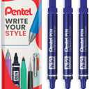 Pentel N50 Fine Permanent Marker - 4.3mm Bullet Tip - Multi Surface Use - Cardboard, Metal, Wood, Plastic & Glass Marker Pens - In Pillow Packaging - Blue, Pack of 3