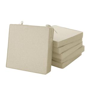 Fitfree Outdoor Chair Cushions, Water-Resistant & Fade-Resistant, Patio Furniture Square Seat Replacement Chair Pads with Ties Zipper, Removable Cover, Non-Slip Bottom, Set of 6, 22 x 22 Inch, Beige