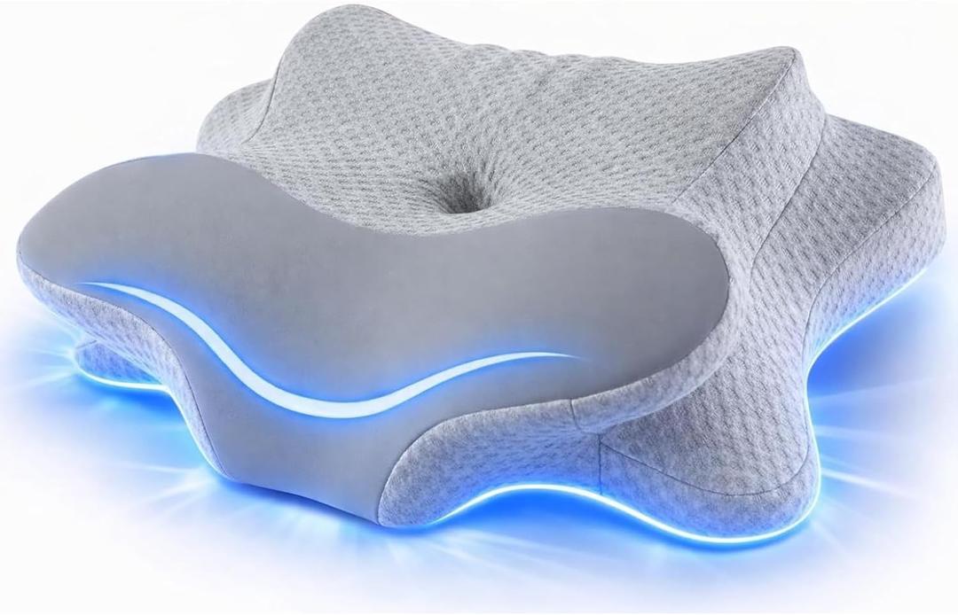Cervical Neck Pillow - Memory Foam Pillow for Pain Relief Sleeping, Ergonomic Neck Support Contour Pillows for Side Back Stomach Sleepers,Orthopedic Breathable Pillowcase (Gray) (Butterfly)