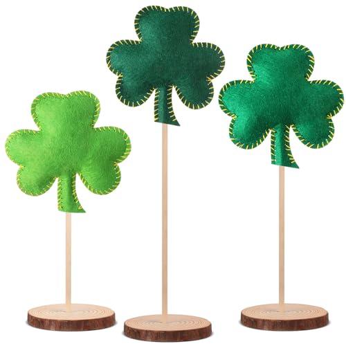 Panelee 3 Pcs St Patrick's Day Table Centerpieces, Tall Standing Felt Shamrock Tabletop Decor, Freestanding Fabric Clover Decorations for Tiered Tray & Office Desk(Green Series)