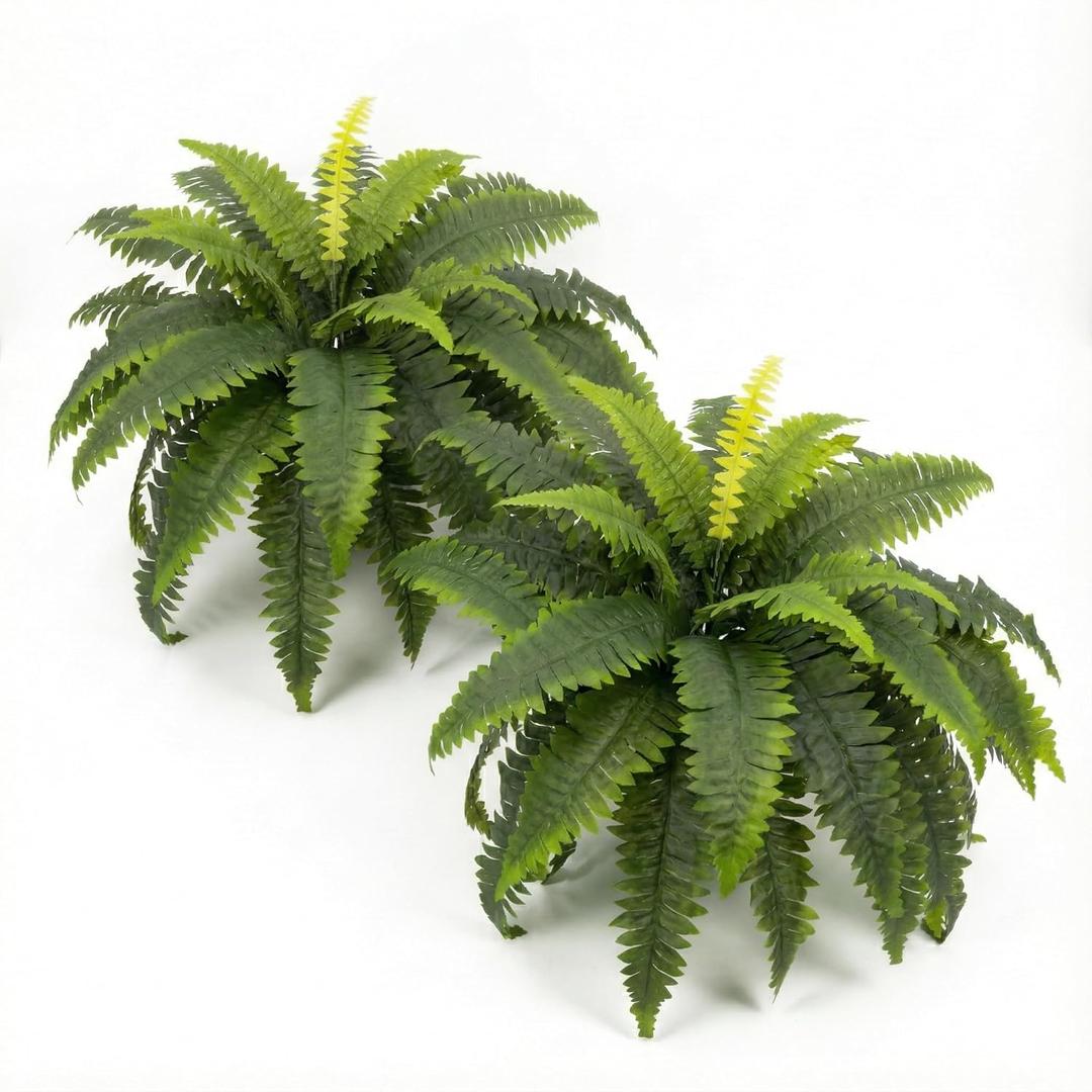Artificial Ferns for Outdoors, Bouquets 33" Diam Large Fake Ferns 37 Fronds Faux Boston Fern Bush Plant for Indoors Home Garden Porch Windowsill Entrance Farmhouse Décor