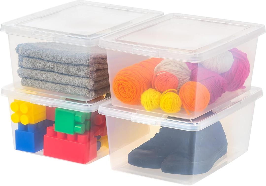 4 Pcs Plastic Containers With Lids, 17x14 Inches, Clear