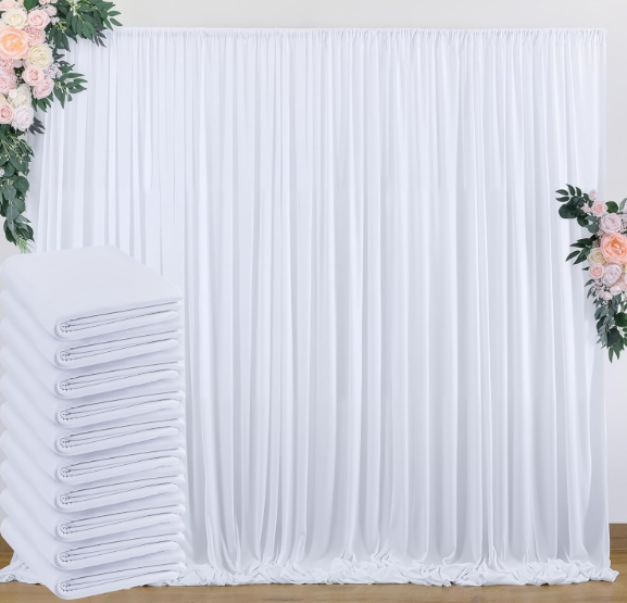 50 ft x 10 ft Wrinkle Free White Backdrop Curtain for Wedding Parties, Polyester Photo Backdrop Drapes for Baby Shower Birthday Party Backdrop Stand, Bulk Thick Background Curtains, 5x10FT 10 Panels