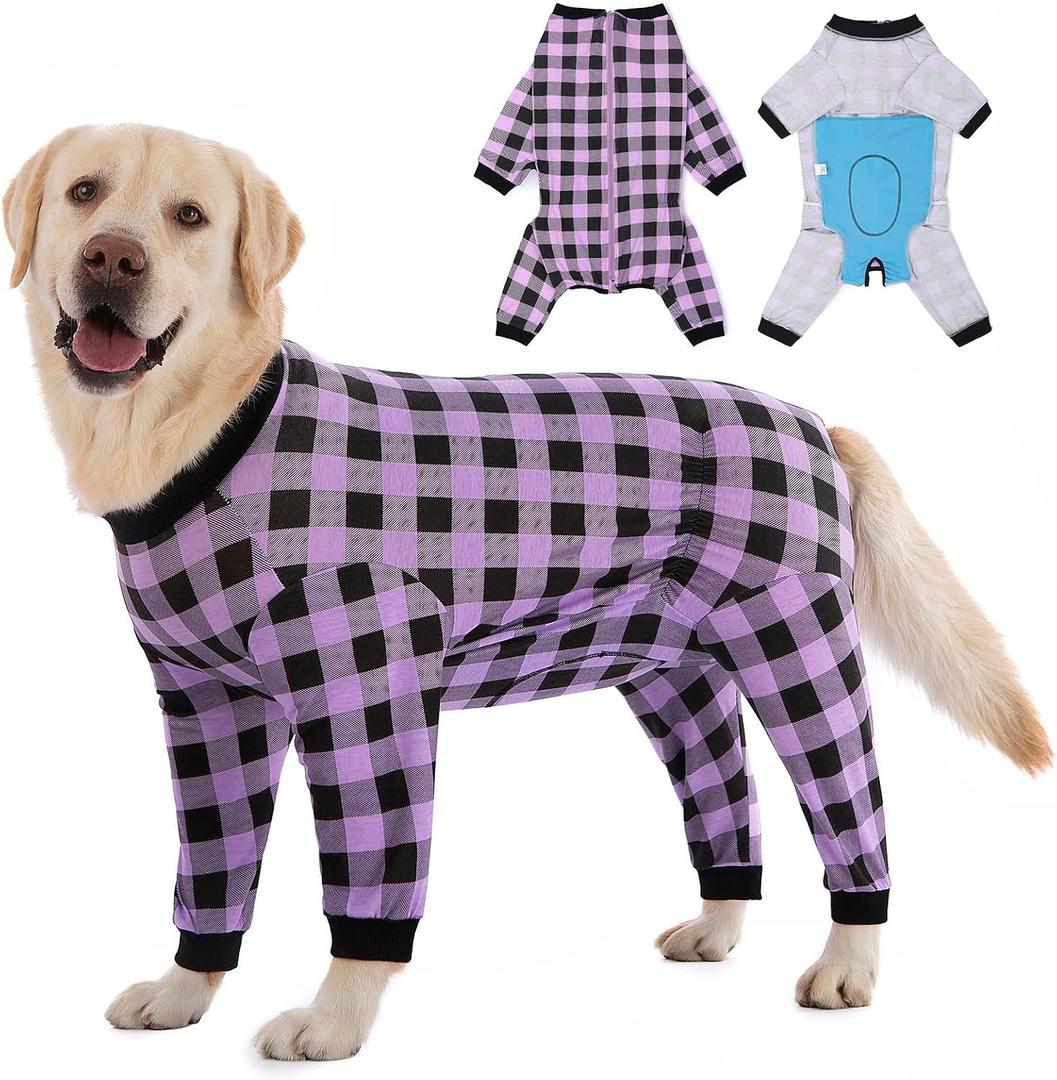 Dog Recovery Suit Full-Zipper After Post-Surgery, Dog Bodysuit for Prevent Licking& Chewing Wounds Onesies Cone Alternative (Purple, 4X-Large)