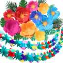 Affrolling 44 Pcs Tropical Hawaiian Party Decorations Paper Flowers 20ft, 10 feet