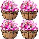 AMAGABELI GARDEN & HOME 4 Pack 12 Inch Metal Plant Hanging Baskets Planter Flower Pots Outdoor Indoor Wire Hanging Basket for Vegetable with Coco Fiber Liners for Garden Home Porch Decor