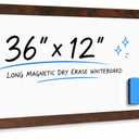 Long White Board, 36" x 12" Magnetic Dry Erase Board, Brown