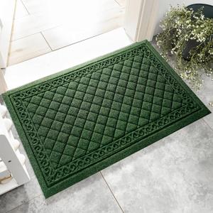 Classic Green Vintage Outdoor Indoor Entrance Doormats, Absorbent Durable Heavy Duty Welcome Front Door Mat,Thick Natural Rubber Back,Easy Clean Entryway Mat 17x30 Inch, Low Profile (1'5" x 2'6" (Rectangular))