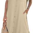 Zeagoo Women Dresses Summer Casual Short Sleeve Button Down Shirt Dresses 2025 Beach Cover Up with Pockets (Large)