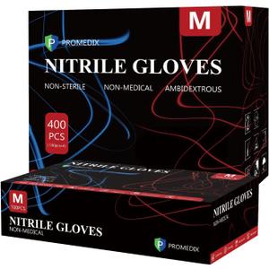PROMEDIX P Nitrile Disposable Gloves, 4mil-100 Count, Gloves Disposable Latex Free, Powder Free for Cooking, Household, Food Safe (Medium), 4 Pack 