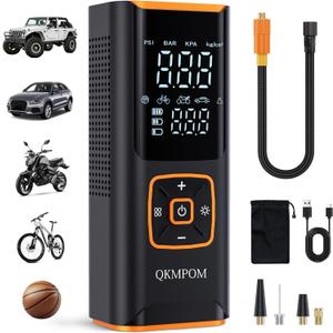 Tire Inflator Portable Air Compressor, 6X Faster 180 PSI Cordless Air Compressor, Air Pump with Pressure Gauge - Portable Tire Inflator for Car, Pickup, Motor, Bicycle, Balls and More (Black)