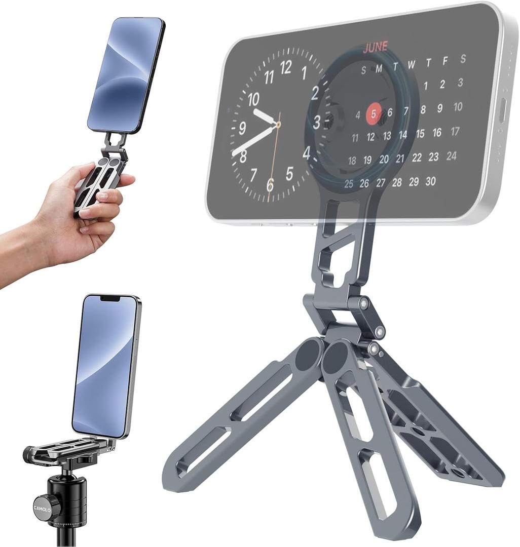 Magnetic Pocket Phone Tripod Foldable Compatible with Magsafe for iPhone 15/14/13/12 Plus Pro Max Series, Upgrade Mini Cell Phone Tripod Mount Handle Smartphone Desk Stand Travel All in One